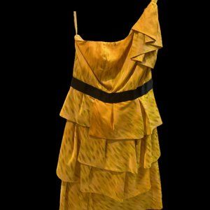 The Limited, yellow patterned, size 6 cocktail dress, one shouldered